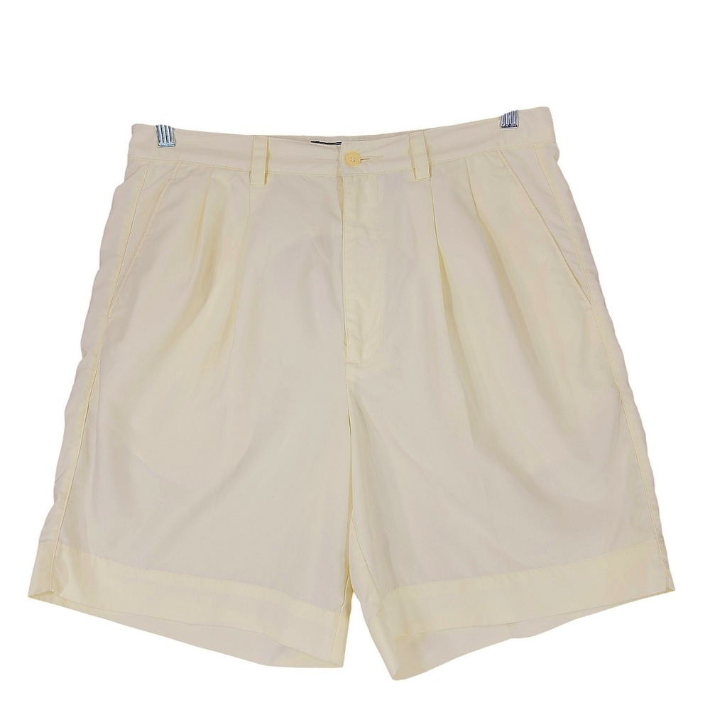 Larry Mize Golf Short 34 Men Pastel Yellow Pleated Lightweight Wicking Resort 8"